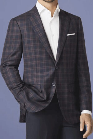 Paolo Cellini Navy & Rust Plaid Luxury Tailored Coat