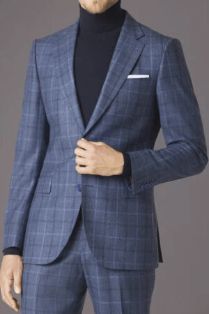 Paolo Cellini Blue Windowpane Plaid Luxury Tailored Suit