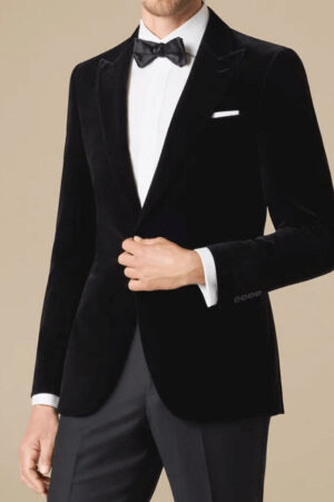 Paolo Cellini Midnight Black Velvet Peak Lapel Evening Coat