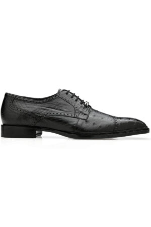 Martino Black Caiman and Ostrich Leather Dress Shoe