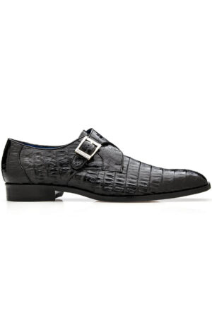 Angelo Black Genuine Caiman Single Buckle Dress Shoe
