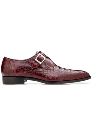 Angelo Burgundy Genuine Caiman Single Buckle Dress Shoe