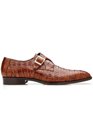 Angelo Walnut Genuine Caiman Single Buckle Dress Shoe